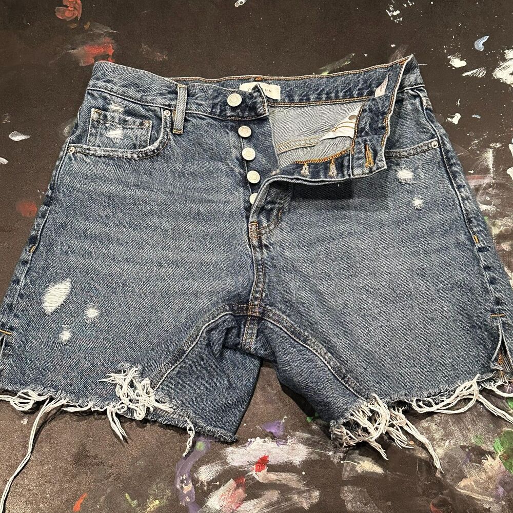 PacSun High Rise Relaxed Distressed Denim Shorts Button Fly Size 26
